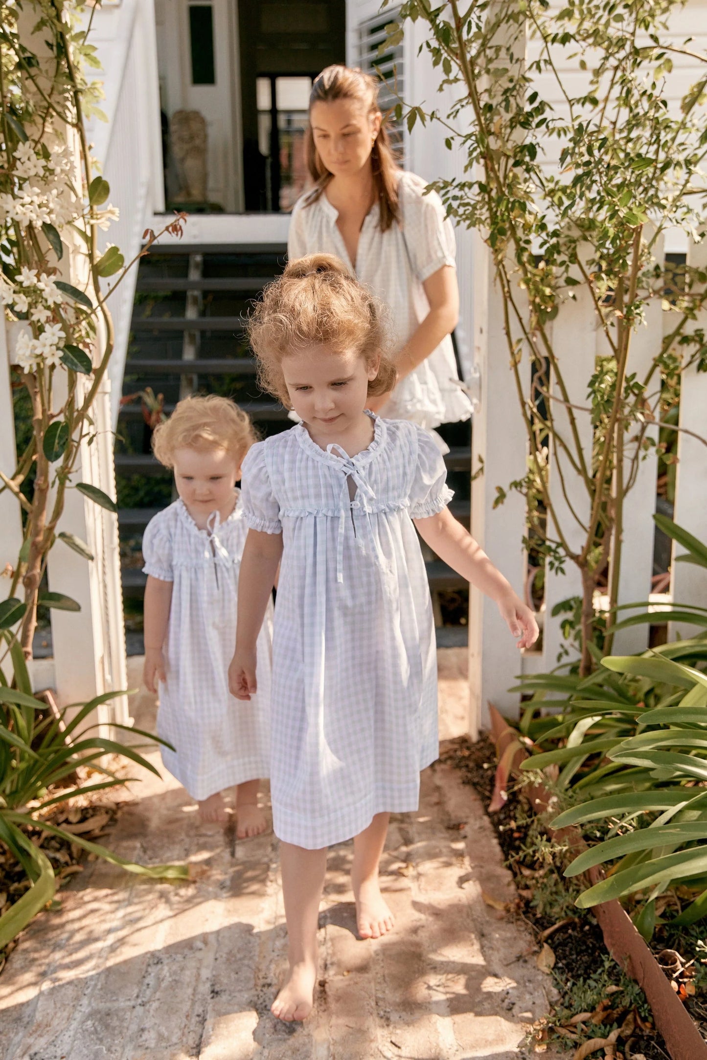 Girls Lounge Dress - Gingham Pale Blue
