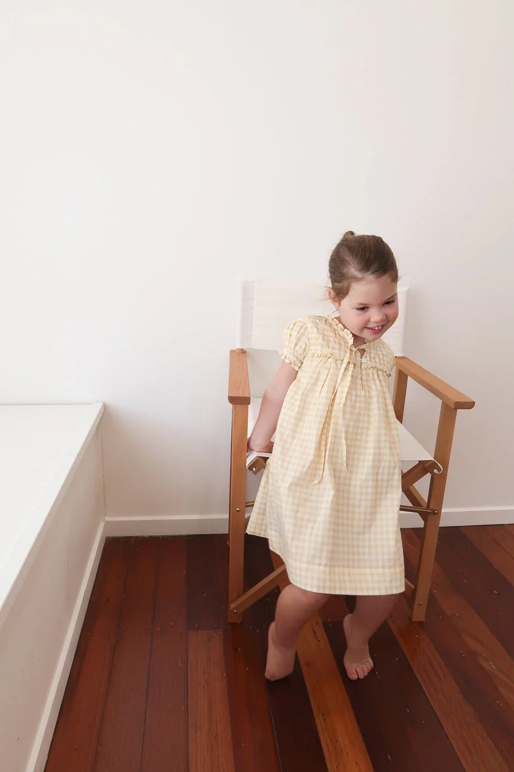 Girls Lounge Dress - Cotton - Gingham Yellow