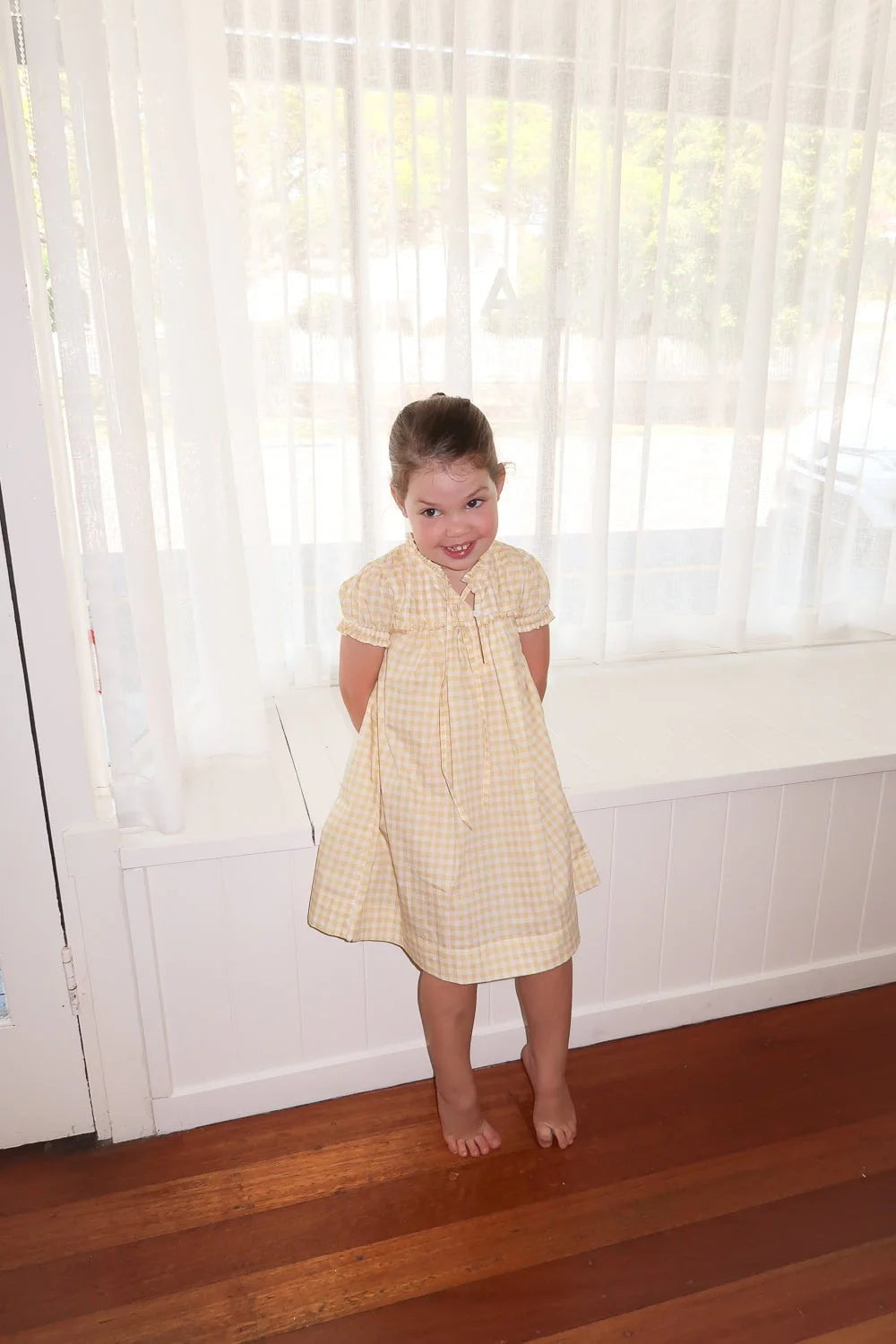 Girls Lounge Dress - Cotton - Gingham Yellow