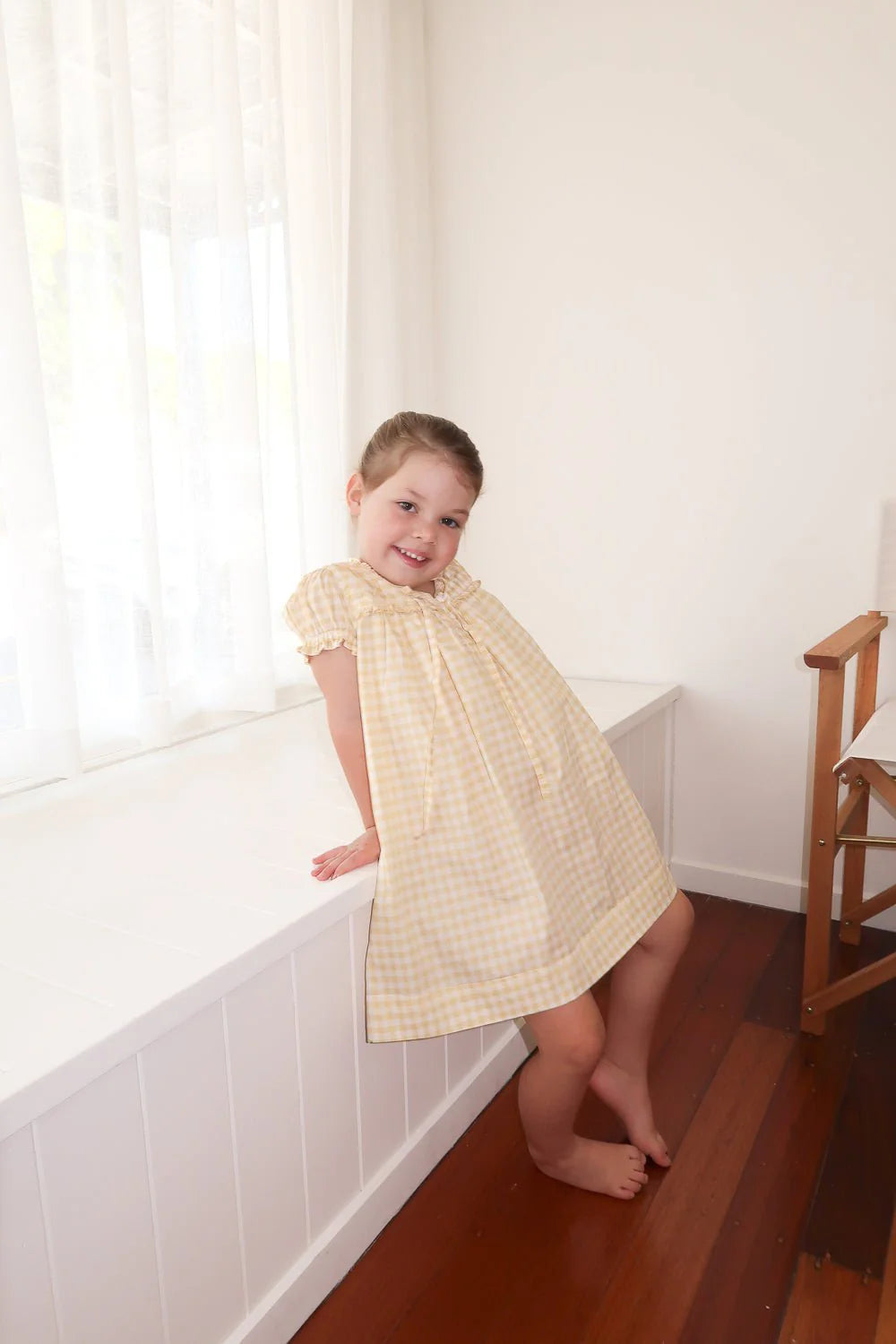 Girls Lounge Dress - Cotton - Gingham Yellow