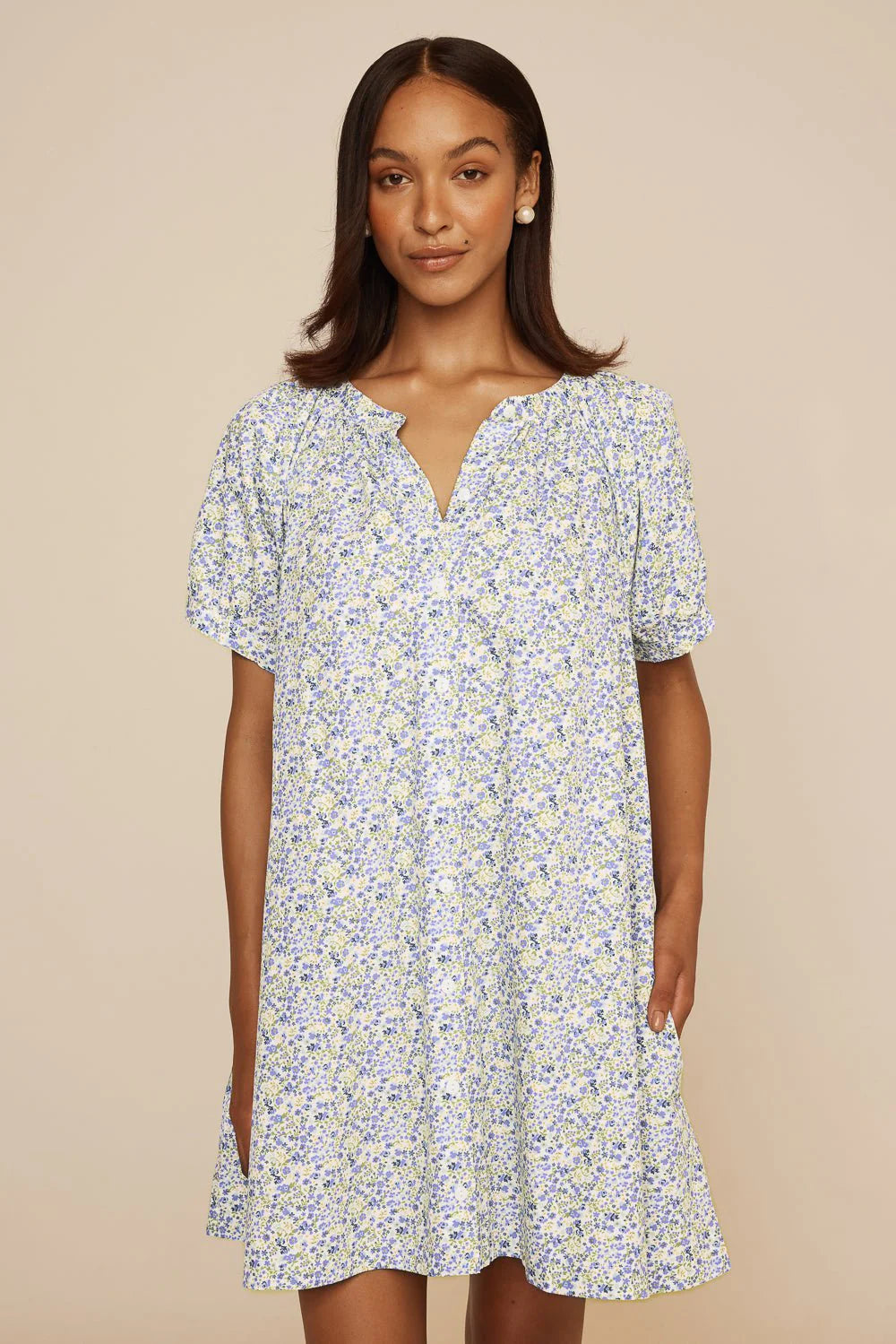 Libby Lounge Dress - Cotton - Floret Blue