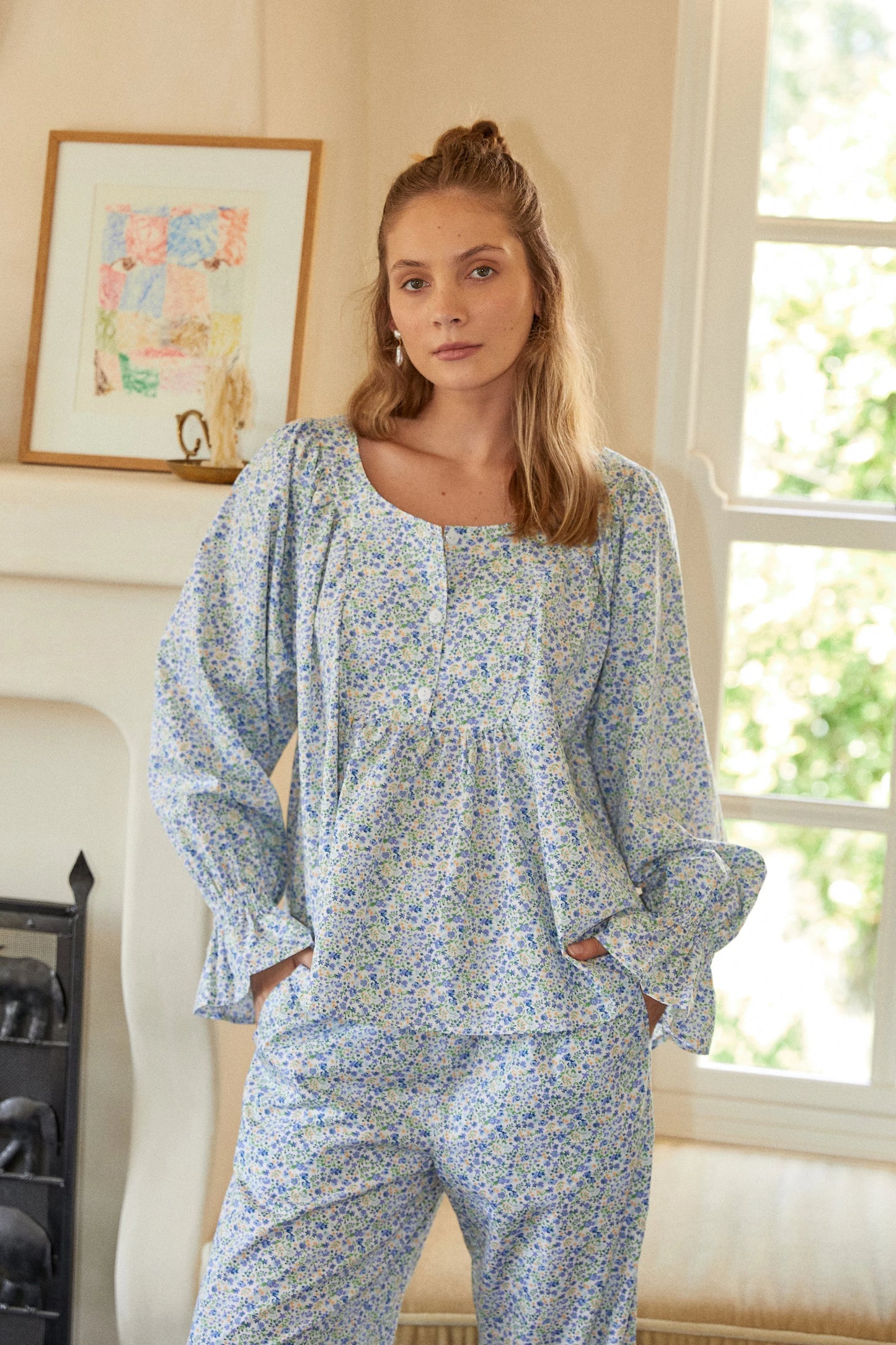 Florence Sleep Set - Long - Cotton - Floret Blue