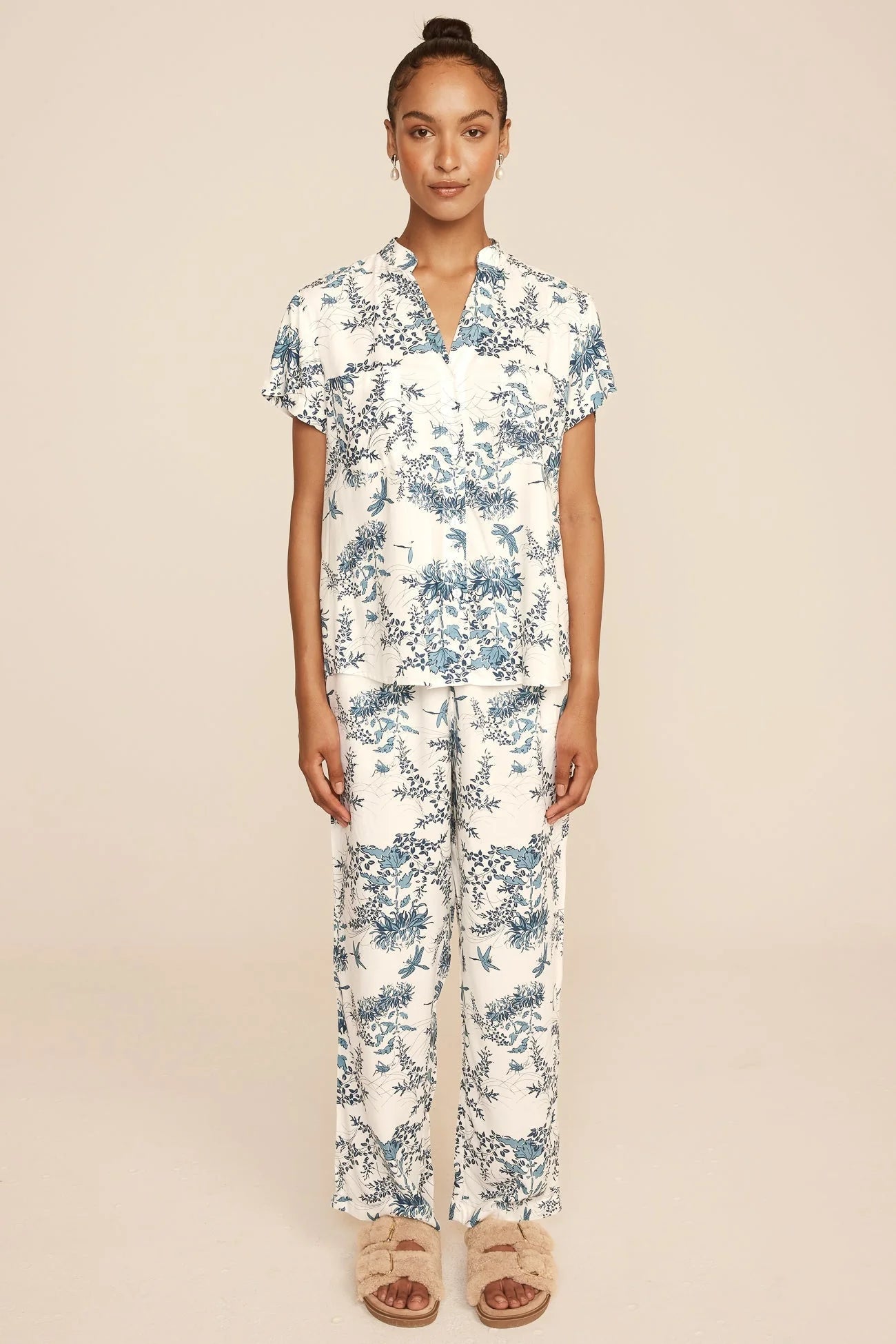 Maggie Pajama Set - Long Pants - Summer Toile - Aegean Blue