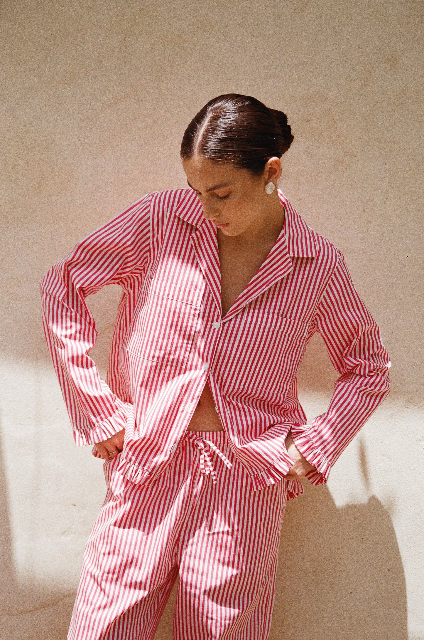Felicity Frill Set - Long - Pinstripe Cherry