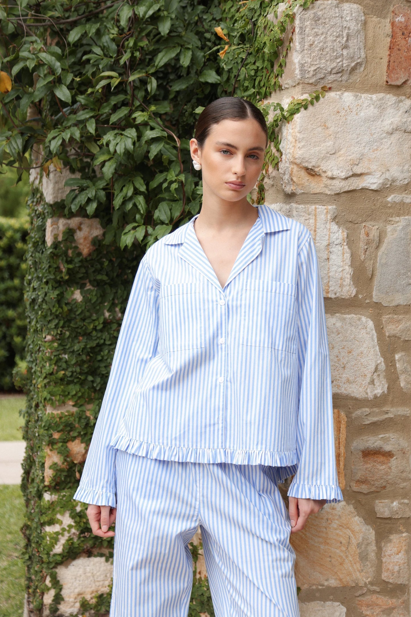 Felicity Frill Set - Long - Pinstripe Blue