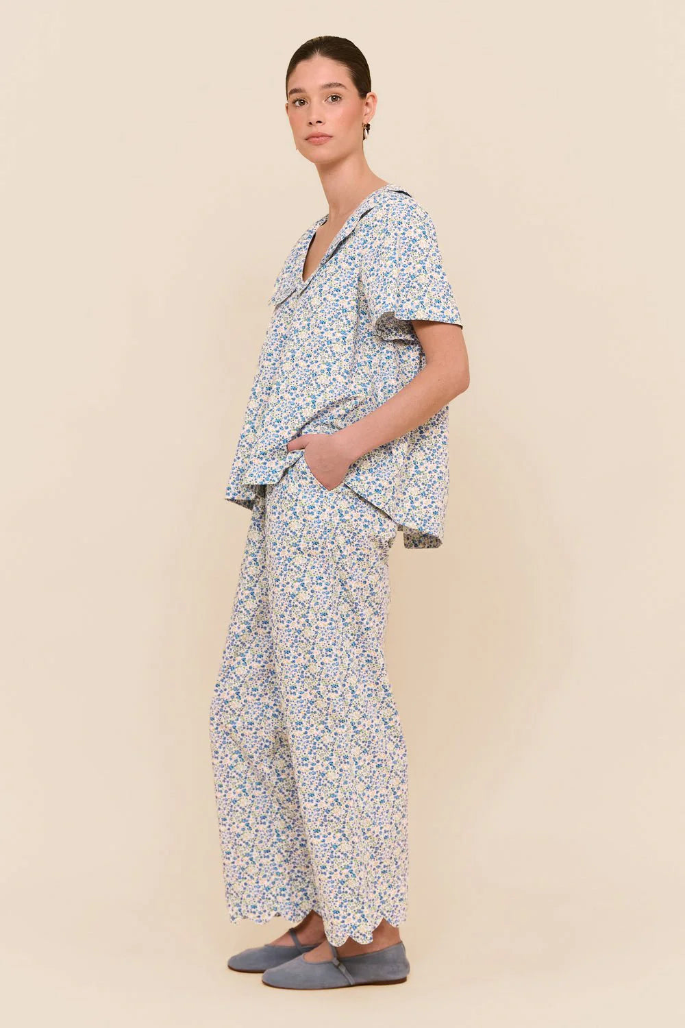 Penelope Sleep Set - Pants - Cotton - Floret Blue