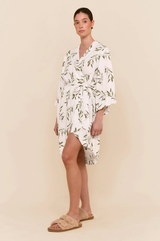 Short Kimono Robe - Olive Leaf