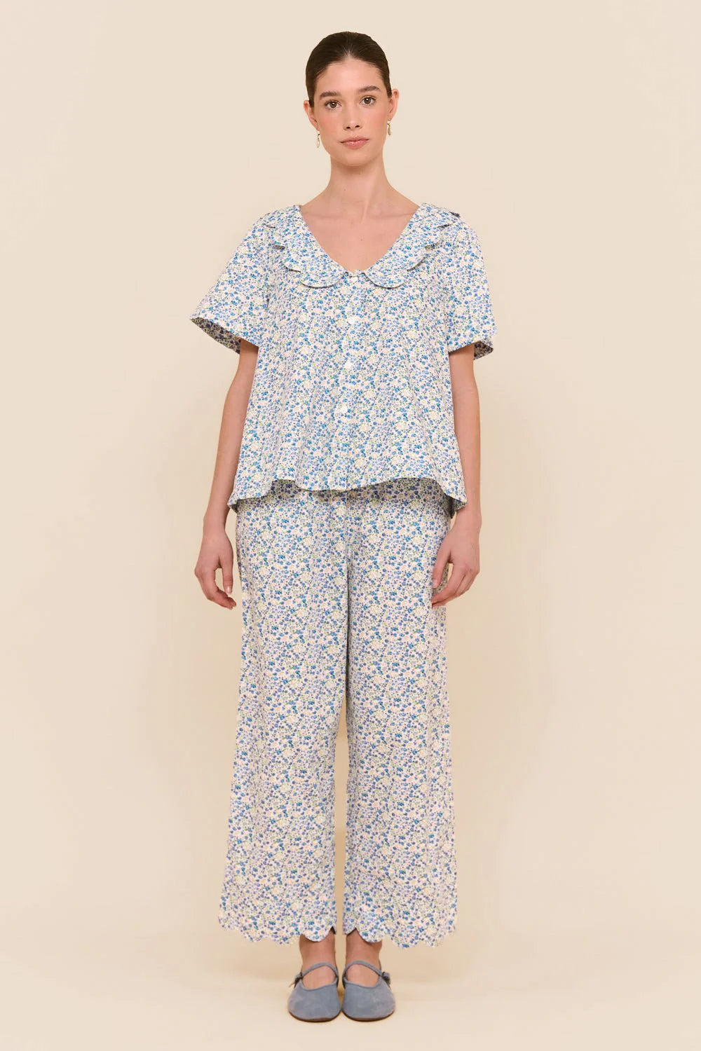 Penelope Sleep Set - Pants - Cotton - Floret Blue