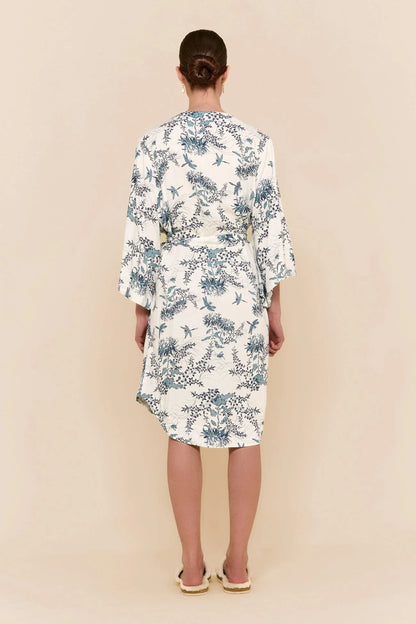 Short Kimono Robe - Summer Toile - Aegean Blue