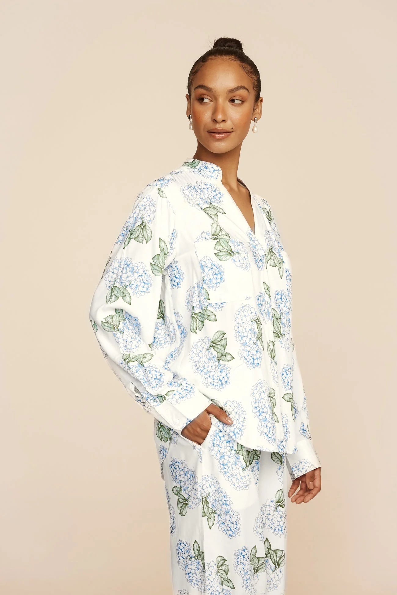 Maggie Pajama Set - Long - Hydrangea Blue
