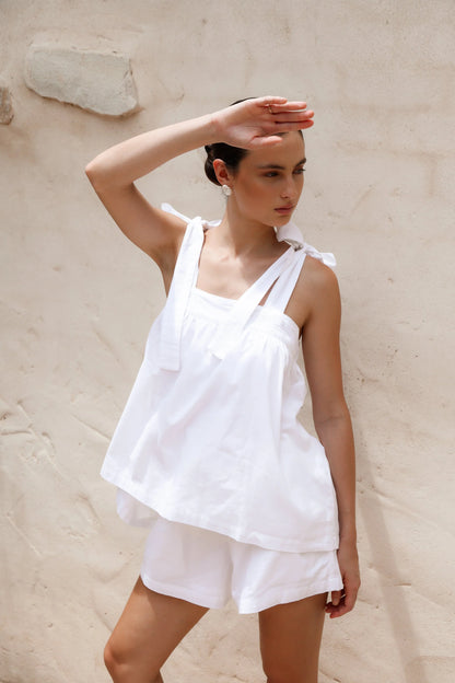 Suzie Tie Sleep Set - White Washed Cotton