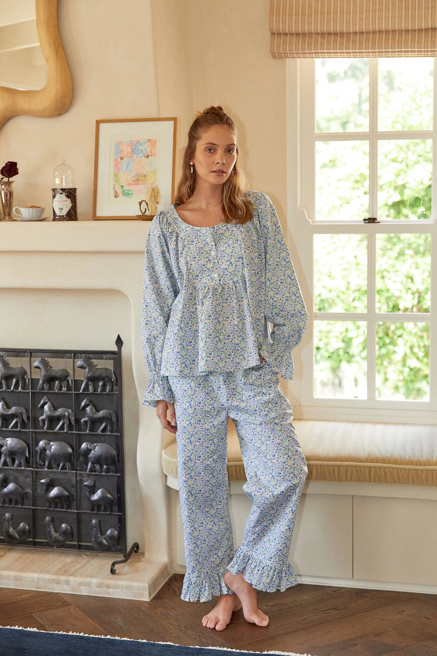 Florence Sleep Set - Long - Cotton - Floret Blue