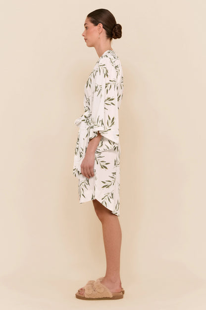 Short Kimono Robe - Olive Leaf