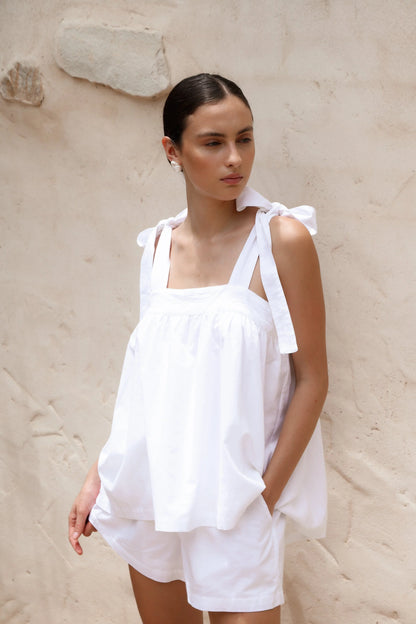 Suzie Tie Sleep Set - White Washed Cotton
