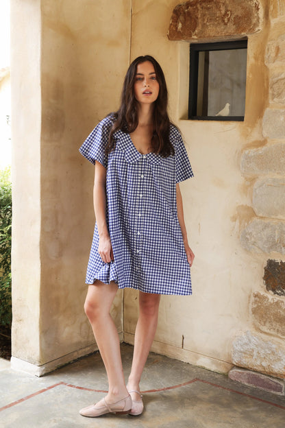 Penelope Lounge Dress - Gingham - Navy