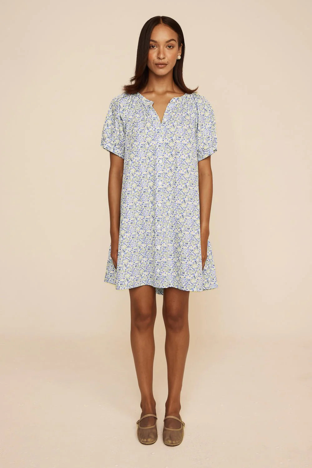 Libby Lounge Dress - Cotton - Floret Blue